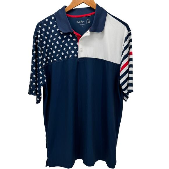 Walter Hagen Polo Shirt Mens Large Blue White Red USA Short Sleeve Patriotic - Picture 1 of 8